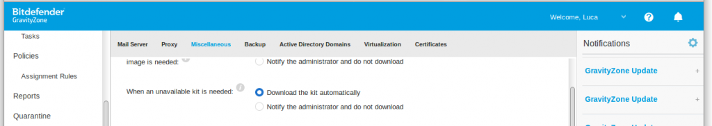 Syslog configuration on Bitdefender GravityZone