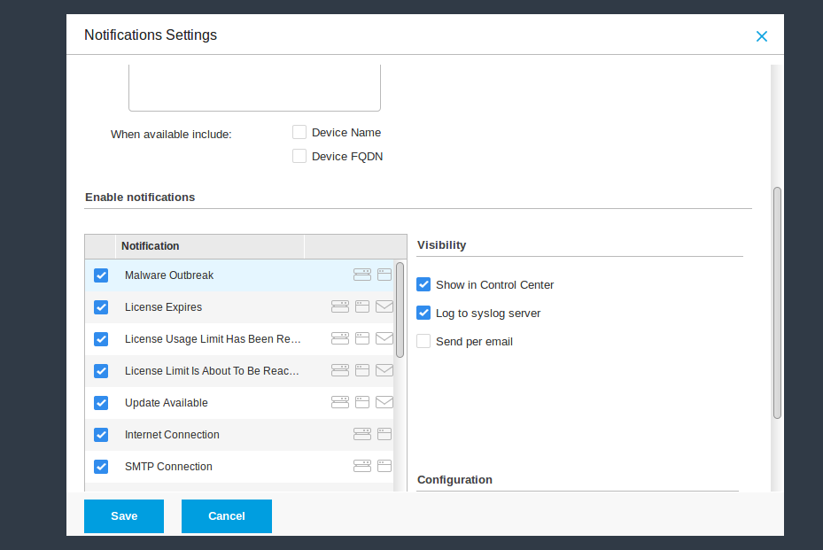 Syslog configuration on Bitdefender GravityZone