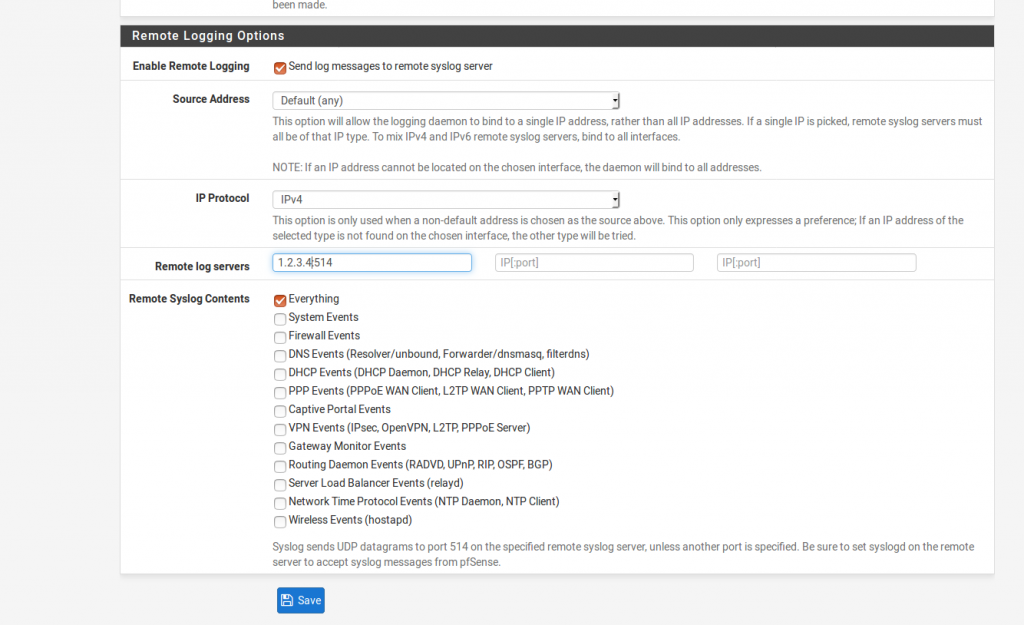 Syslog configuration on PFSense