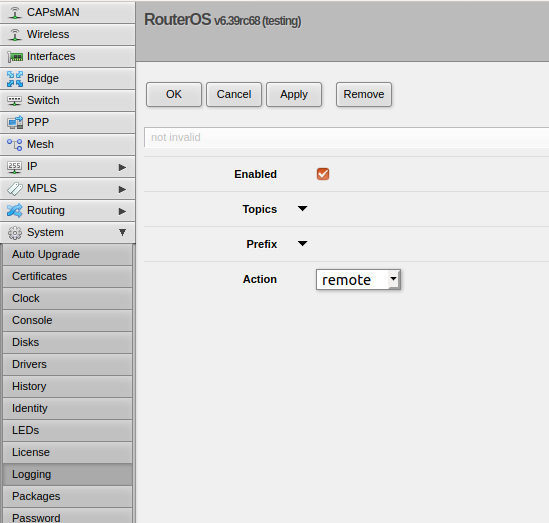 Syslog configuration on MikroTik