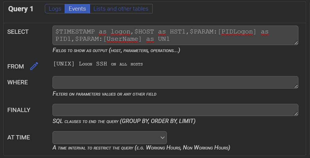 The Events Queries (examples)