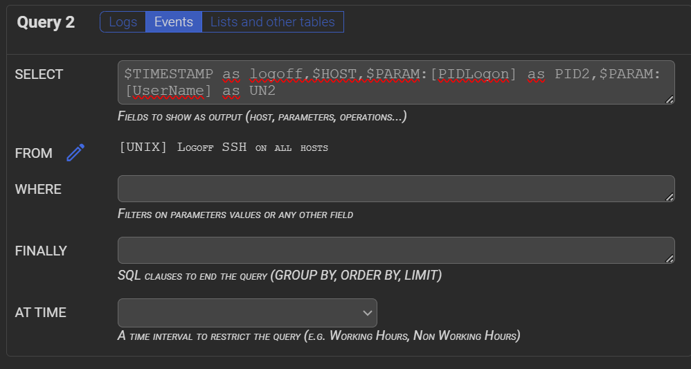 The Events Queries (examples)