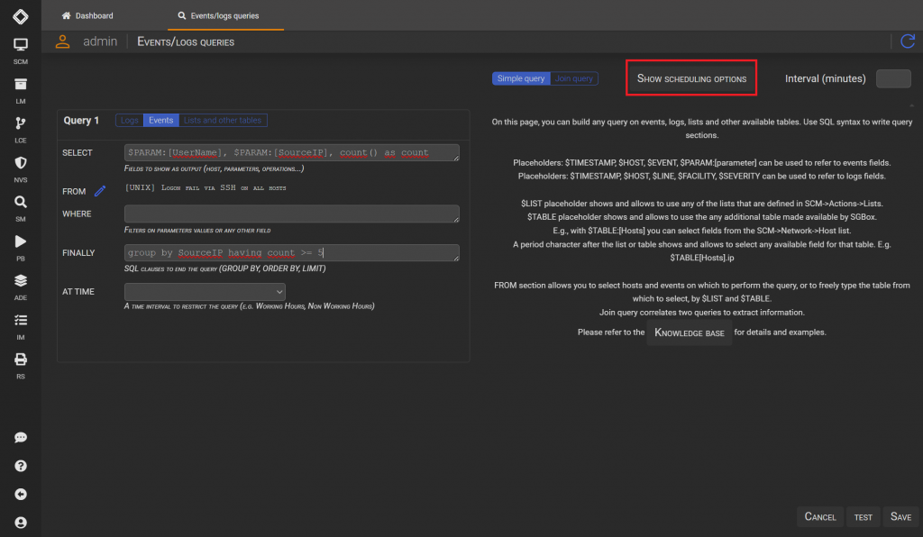The Events Queries (examples)