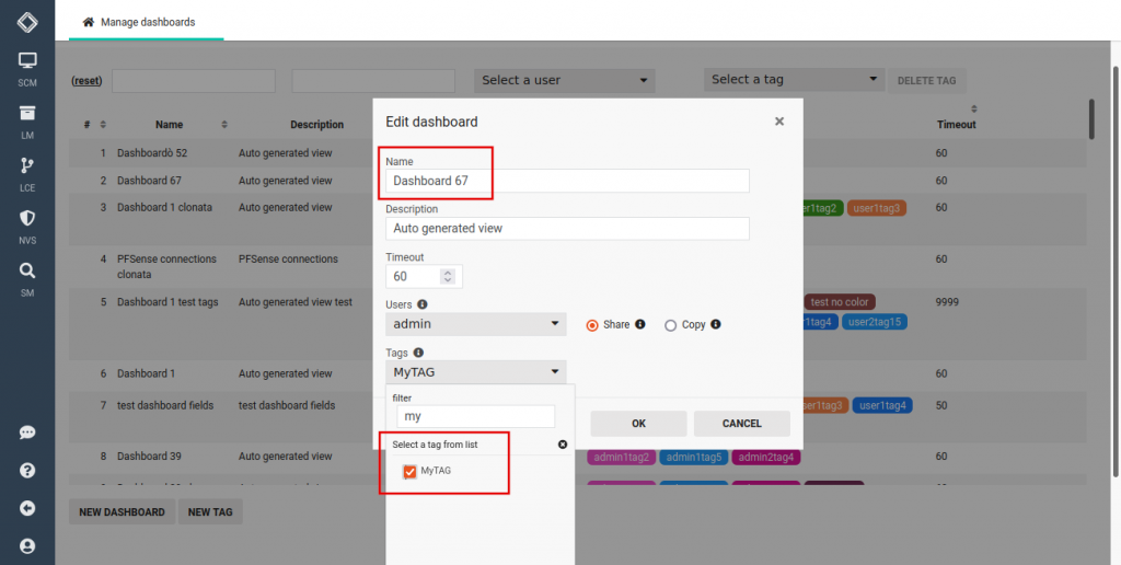 Manage Dashboards