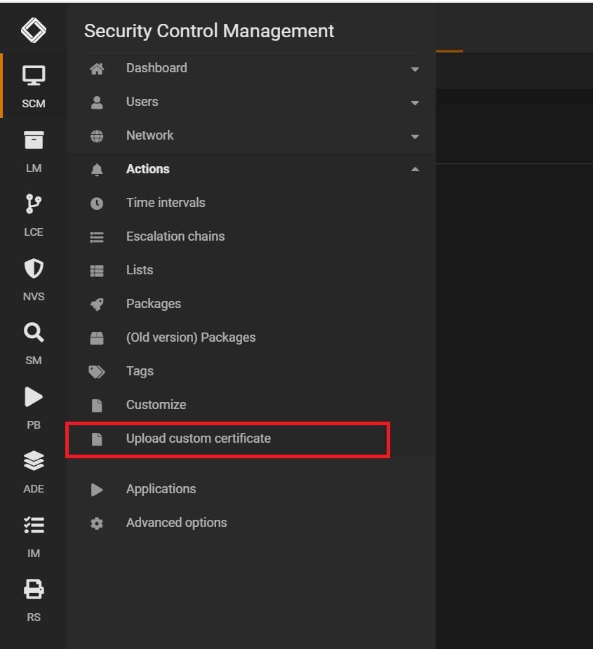 Upload SGBox custom certificate