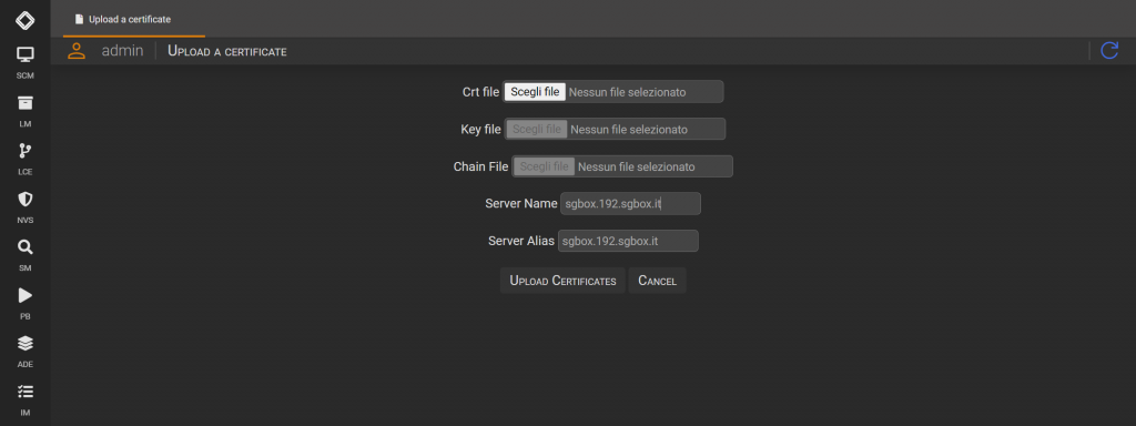 Upload SGBox custom certificate