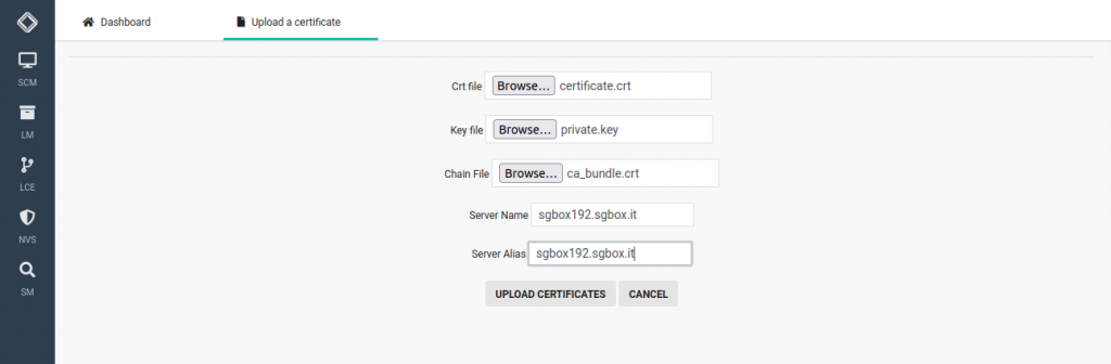 Upload SGBox custom certificate