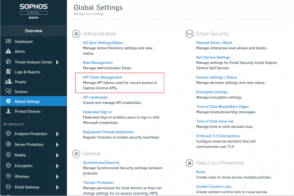 Sophos Central configuration