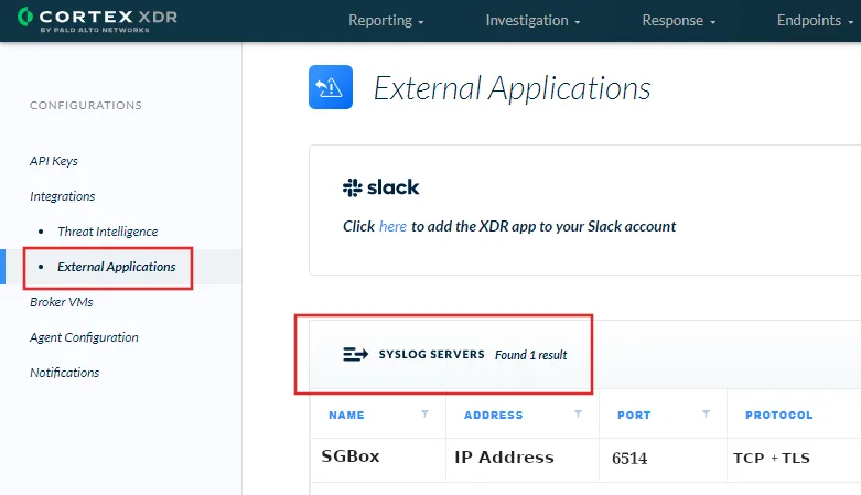 Syslog configuration on Cortex 1 Syslog configuration on Cortex