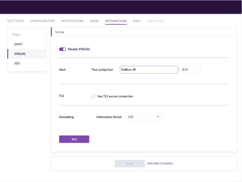 Syslog configuration on Sentinel