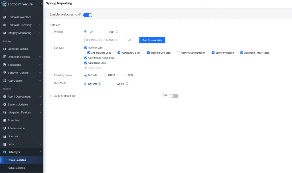 Syslog configuration on Sangfor
