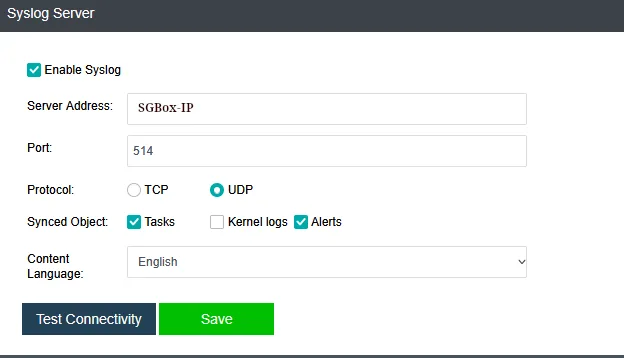 Syslog configuration on Sangfor HCI / VDI