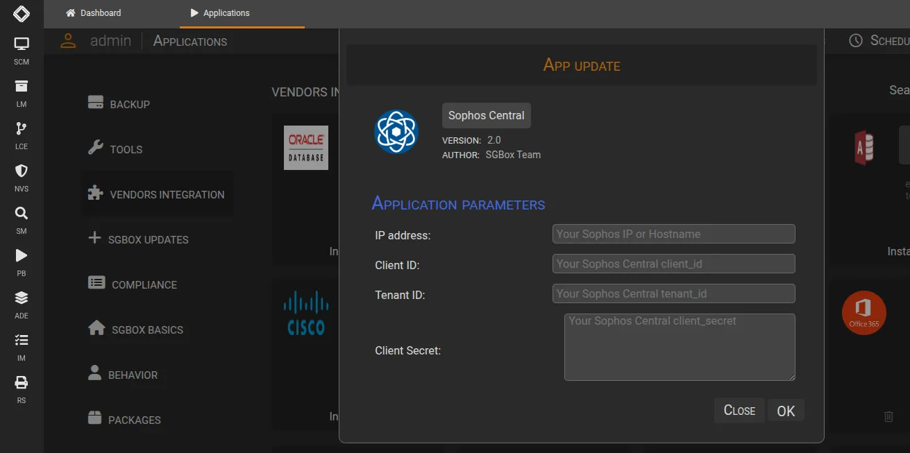 Sophos Central configuration