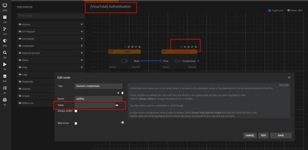 API configuration on Virus Total